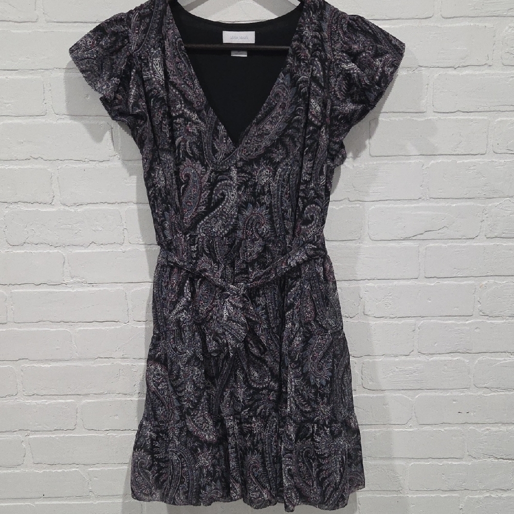 Little Moon Black and Gray Paisley Mini Dress